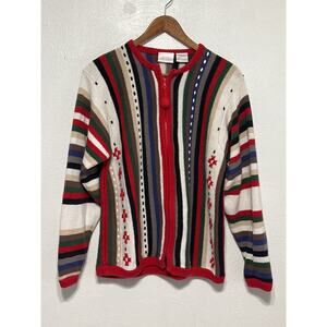 VTG Blair Boutique Rainbow Striped Aztec Full Zip Cardigan Sweater M Artsy